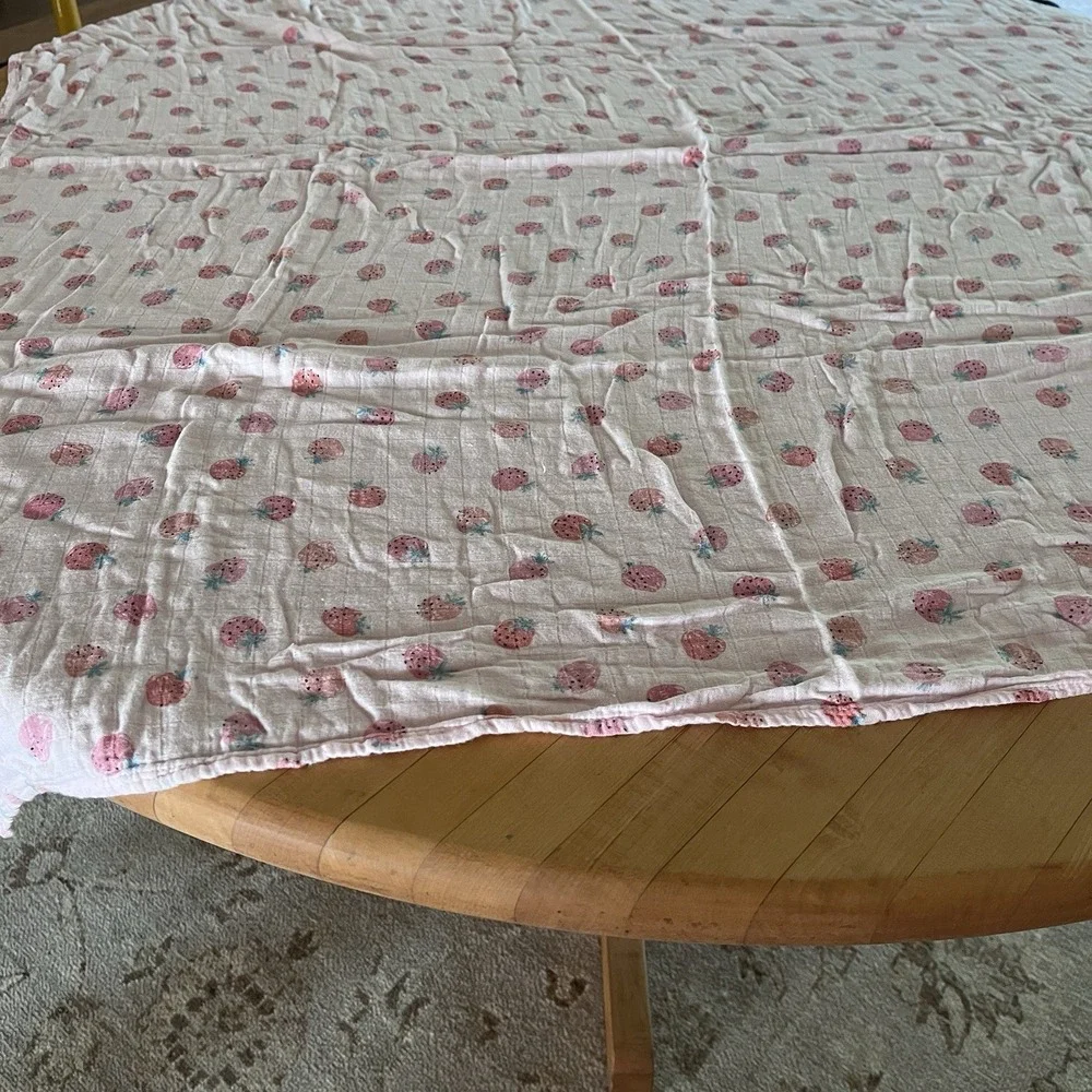 Angel Dear + A Soft Idea Pink Strawberry Plaid Swaddle Baby Blanket Cotton Large